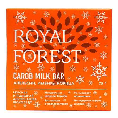 Шоколад из кэроба с апельсином, имбирем и корицей Carob milk bar Royal Forest 75 г в Несте Ойл